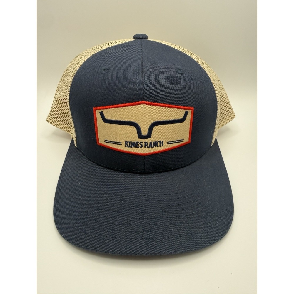 Kimes Ranch Replay Trucker Navy Cap SnapBack Hat Mens Adjustable Navy Tan